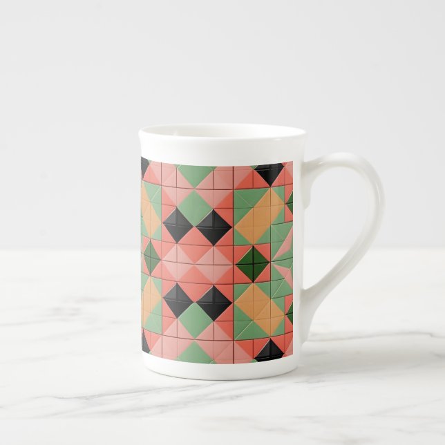 Colourful Geometric Pattern With Symmetrical Squar Bone China Mug (Right)