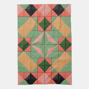 Colourful Geometric Pattern With Symmetrical Squar Kitchen Towel
