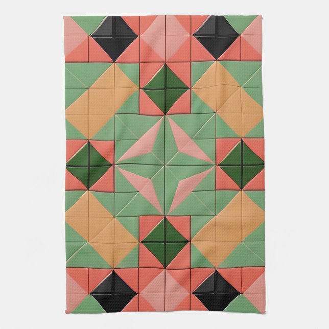 Colourful Geometric Pattern With Symmetrical Squar Kitchen Towel (Vertical)