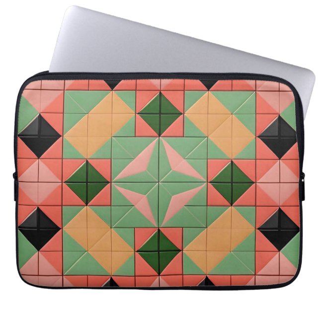 Colourful Geometric Pattern With Symmetrical Squar Laptop Sleeve (Front)