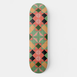 Colourful Geometric Pattern With Symmetrical Squar Skateboard