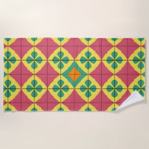Colourful Geometric Pattern with Symmetrical Tile Beach Towel