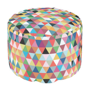 Colourful Geometric Patterned Round Pouf