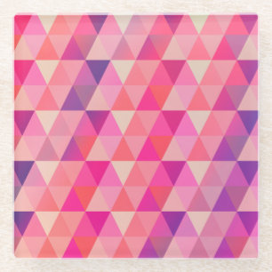 Colourful Geometric Pink Purple Triangles Pattern Glass Coaster