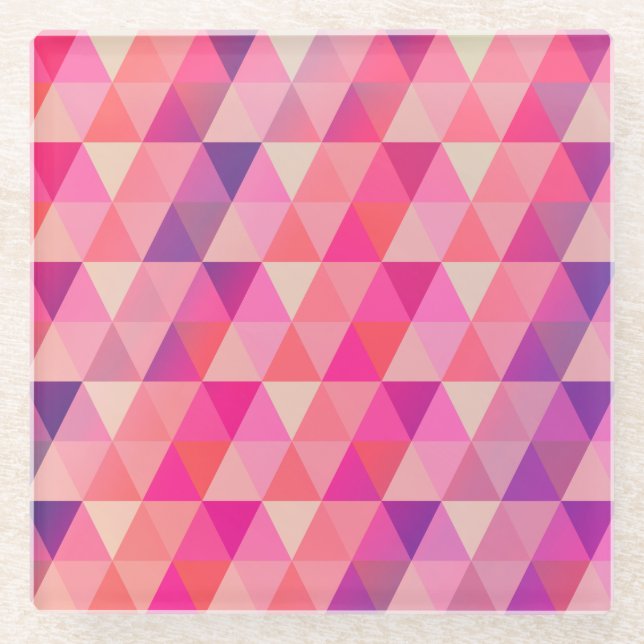 Colourful Geometric Pink Purple Triangles Pattern Glass Coaster (Front)