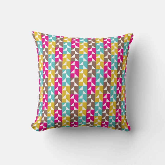 Colourful Geometric Pink, Yellow, Aqua Pattern Throw Pillow (Front)