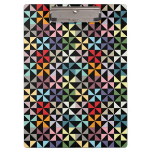Colourful Geometric Pinwheel Black and White Clipboard