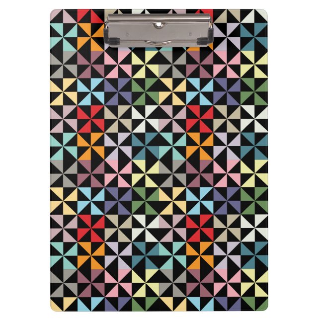 Colourful Geometric Pinwheel Black and White Clipboard (Front)