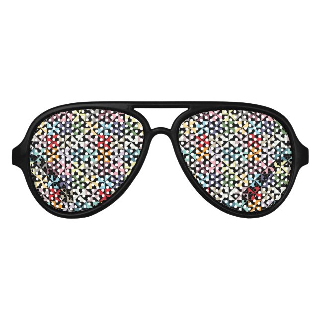 Colourful Geometric Pinwheel Black Aviator Sunglasses (Front)