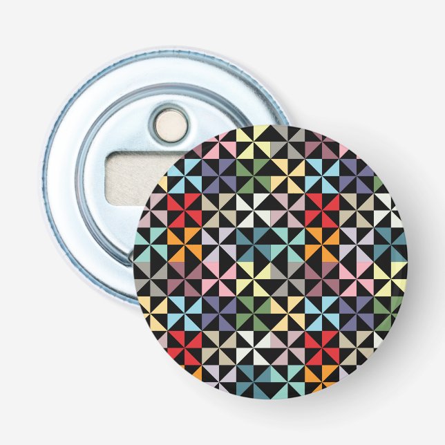 Colourful Geometric Pinwheel Black Bottle Opener (Front)