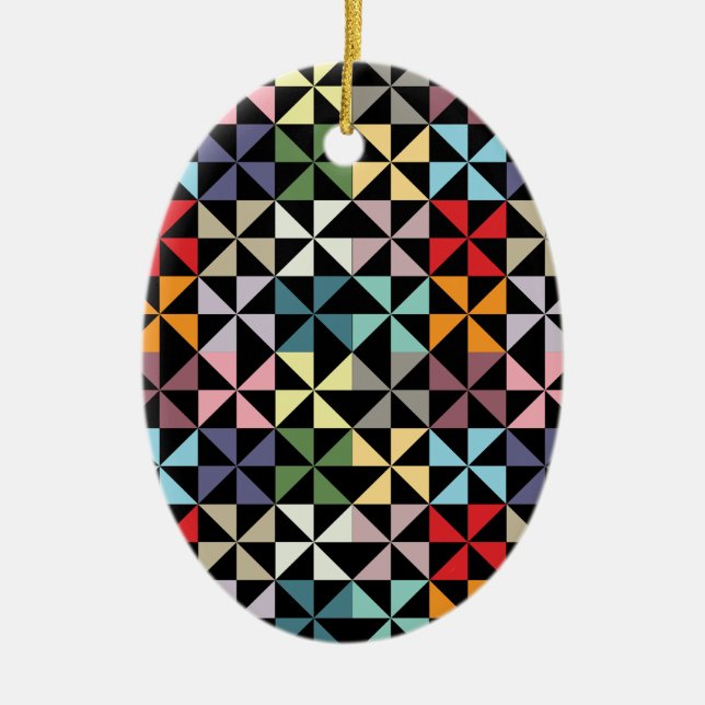 Colourful Geometric Pinwheel Black Ceramic Ornament (Front)
