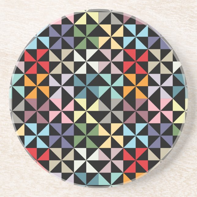 Colourful Geometric Pinwheel Black Coaster (Front)