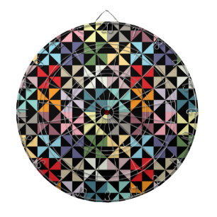 Colourful Geometric Pinwheel Black Dartboard