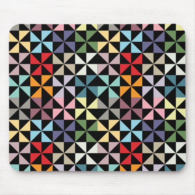 Colourful Geometric Pinwheel Black Mouse Pad (Front)