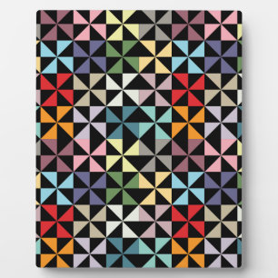 Colourful Geometric Pinwheel Black Plaque