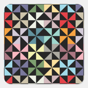 Colourful Geometric Pinwheel Black Square Sticker