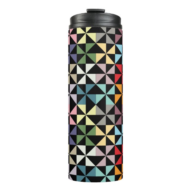 Colourful Geometric Pinwheel Black Thermal Tumbler (Front)