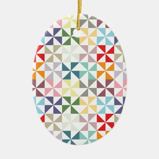 Colourful Geometric Pinwheel Ceramic Ornament (Front)