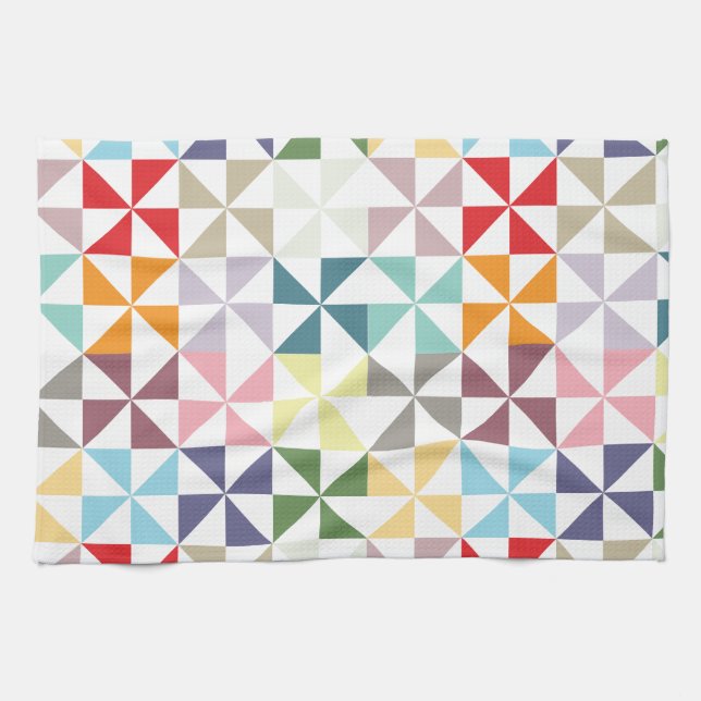 Colourful Geometric Pinwheel Kitchen Towel (Horizontal)