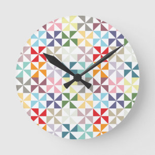 Colourful Geometric Pinwheel Round Clock