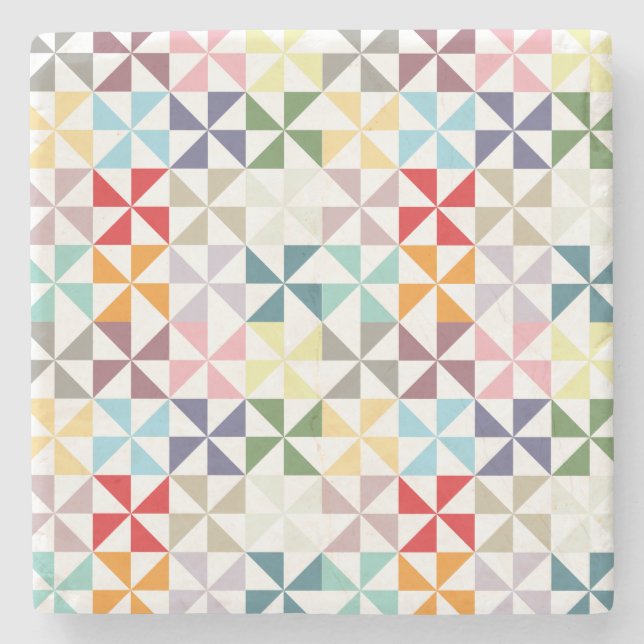 Colourful Geometric Pinwheel Stone Coaster (Front)