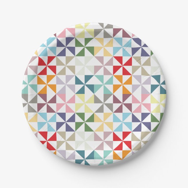 Colourful Geometric Pinwheels Paper Plate (Front)
