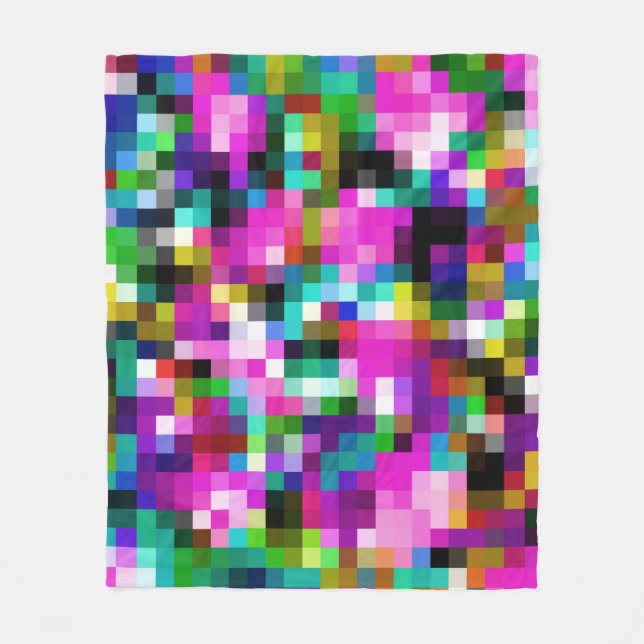 Colourful Geometric Pixel Pixelated Plaid Fleece Blanket (Front)