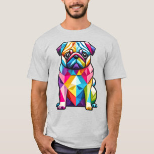 Colourful Geometric Pug Dog T-Shirt