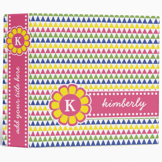 Colourful Geometric Pyramid Flower Ribbon Monogram Binder (Front/Spine)