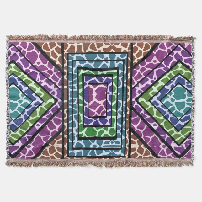 Colourful Geometric Rainbow Giraffe Animal Print Throw Blanket (Front)