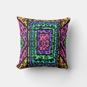 Colourful Geometric Rainbow Jaguar Animal Print Throw Pillow