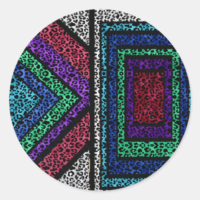 Colourful Geometric Rainbow Snow Leopard Print Classic Round Sticker (Front)