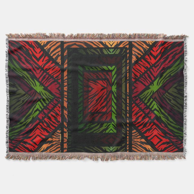 Colourful Geometric Rainbow Tiger Animal Print Throw Blanket (Front)