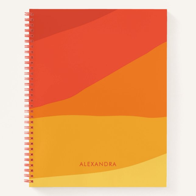 Colourful Geometric Retro Sunny Orange Stripes  Notebook (Front)