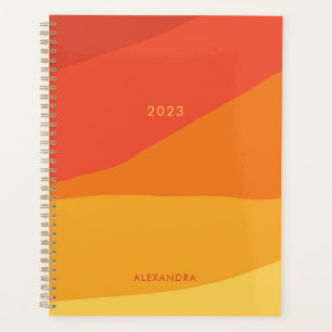Colourful Geometric Retro Sunny Orange Stripes Planner