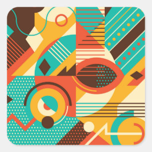 Colourful geometric retro: vintage abstraction. square sticker