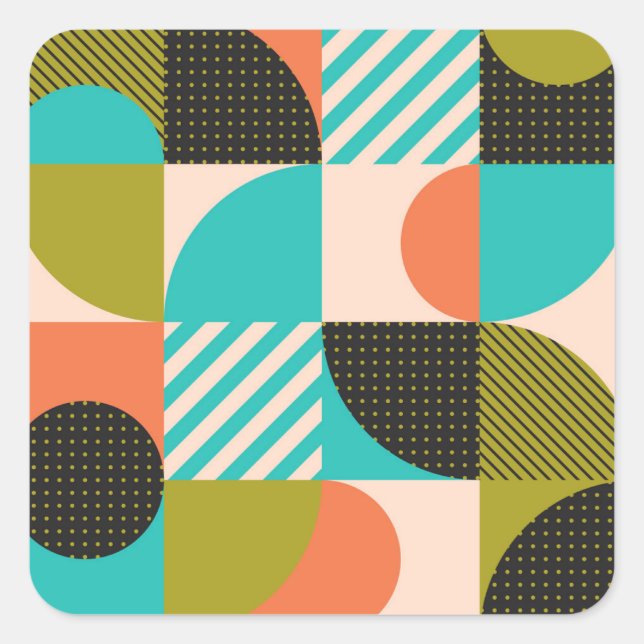 Colourful geometric, Scandinavian style pattern. Square Sticker (Front)