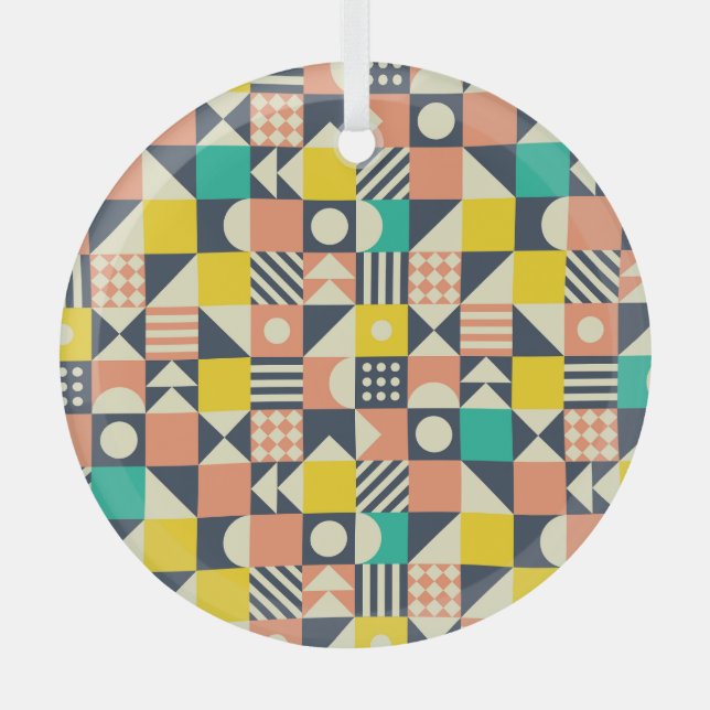 Colourful Geometric Seamless Pattern Glass Ornament (Front)