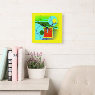 Colourful Geometric Shapes Abstract Art   Square Wall Clock
