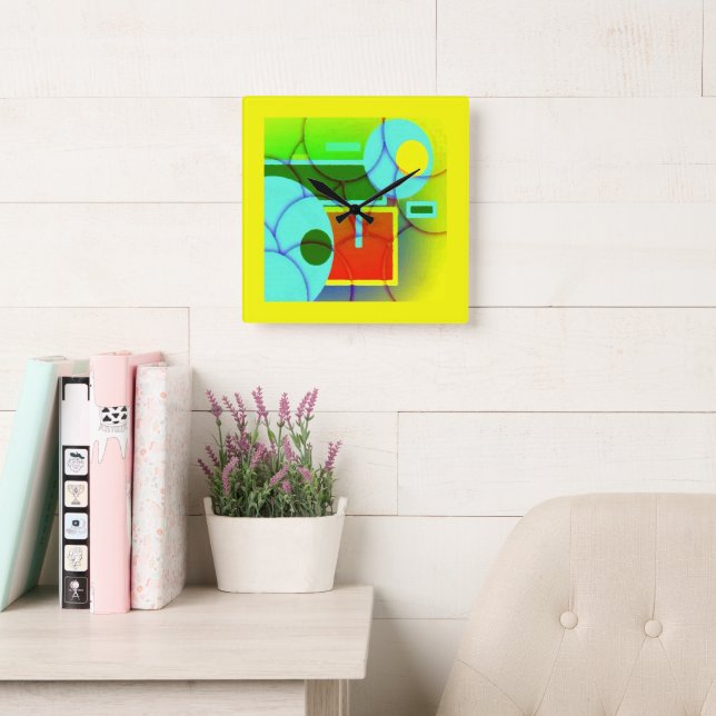 Colourful Geometric Shapes Abstract Art   Square Wall Clock (Reading Room)