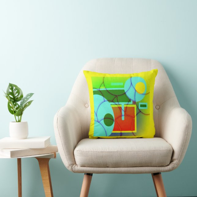 Colourful Geometric Shapes Abstract Art   Throw Pillow (Chair)