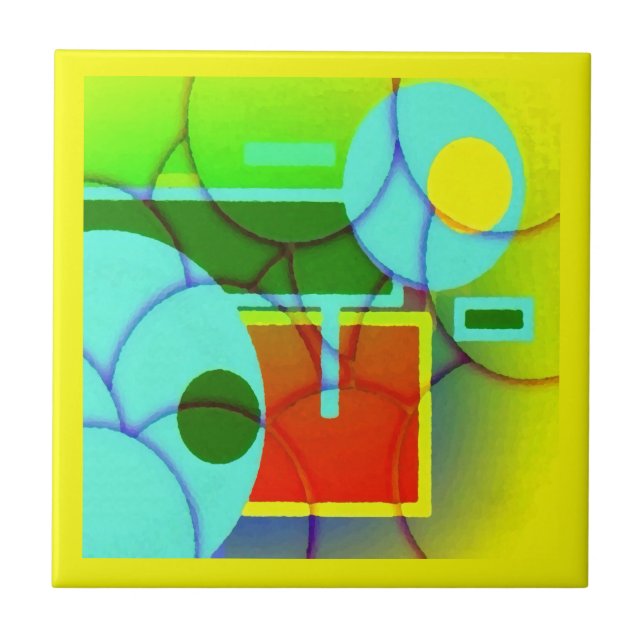 Colourful Geometric Shapes Abstract Art  Tile (Front)
