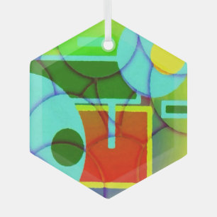 Colourful Geometric Shapes Abstract Suncatcher Art Glass Ornament