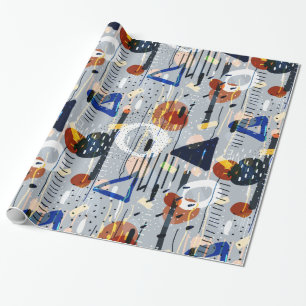 Colourful geometric shapes collage composition wrapping paper