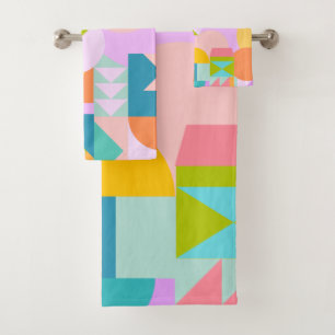 Colourful Geometric Shapes Collage in Bright Colou Bath Towel Set