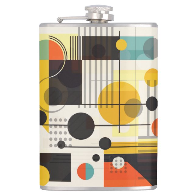 Colourful geometric shapes composition hip flask (Front)