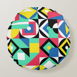 Colourful Geometric Shapes Decorative Ornament Round Pillow