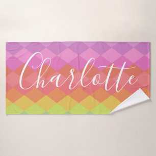 Colourful Geometric Shapes in Pink Personalized Bath Towel