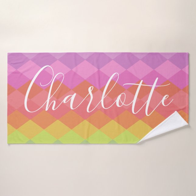 Colourful Geometric Shapes in Pink Personalized Bath Towel (Bath Towel)