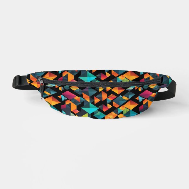 Colourful Geometric Shapes on Black Fanny Pack (Front)